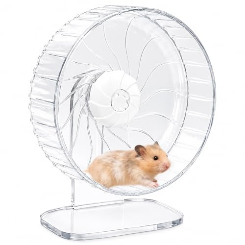 8 inch Silent Hamster Wheel with Adjustable Stand, Clear | Double-Bearing Design, Adjustable Stand, Smooth-Rotating Exercise Wheel for Hamsters, Mice and Other Small Pets