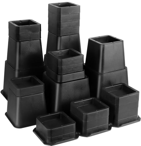 JTKDG Bed Risers 12 inch Heavy Duty, Elevation in Heights 1, 2, 3, 4, 5, 6, 7, 8, 9, 10, 11, 12 Inch Adjustable Furniture Risers for Chair Table and Desk Legs Lifting Set of 4 Pack