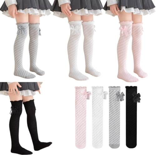 XiHSiHan Girl's Knee High Socks Over Calf or Overknee Stockings Princess Long Tube(4 Pairs-A)