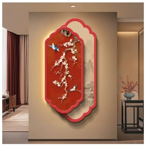 Doppelschichtige rahmenlose Sandstein-Wanddekoration, imitiert 3D-Wandskulptur mit Licht, traditionelle orientalische hängende Gemälde, 50 x 100 cm