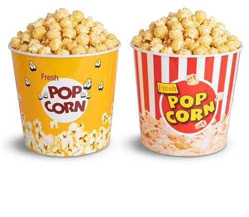 DC Casa Set 2 Cesti Pop Corn – Contenitori per Popcorn in Plastica Rigida – Colori Rosso e Giallo – Riutilizzabili, Stile Cinema (XL)