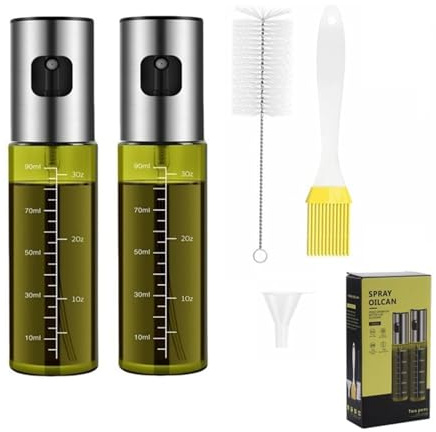 TTPOLONG 2 Pezzi Spruzzatori per olio per cucinare, bottiglia spray per olio, spruzzatore per olio d'oliva in vetro da 100 ml, per cucinare friggitrice ad aria, realizzato in acciaio legato