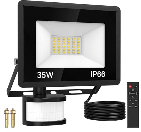 Aussenlampe Mit Bewegungsmelder 35w,LED Strahler Mit Bewegungsmelder Außen Licht Fernbedienung 6500k Kaltweiß Ip66 Wasserdicht,Timer,Superhell Aluminium Lampe Wandstrahler Für Hof, Garage,Garten