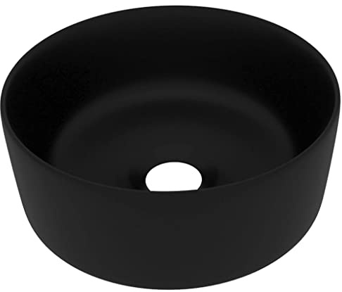 Mhdvray Lavabo da appoggio rotondo 40 cm, in ceramica nera opaca, design moderno, per bagno, ospiti, WC, cucina o roulotte, 400 x 400 x 150 mm