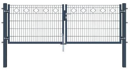 Gartentor Dekor Doppeltor Karo Muster mit Schloss & Schlüssel – Modernes Metall Zauntor, Witterungsbeständig (Anthrazit, 300 cm x 100 cm)