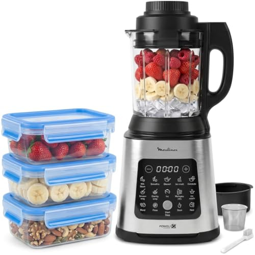 Pack - Batidora de vaso Moulinex PerfectMix Cook LM83SD de 1400W, capacidad 2L + Set de fiambreras de 0,55L.