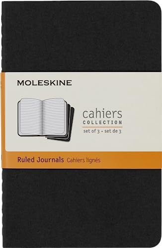Moleskine - Cahier Journal - Ensemble de 3 Carnets avec Pages Ligné - Couverture en Carton et Piqûres de Coton Apparentes - Couleur Noire - Taille Format de Poche 9 x 14 cm - 80 Pages