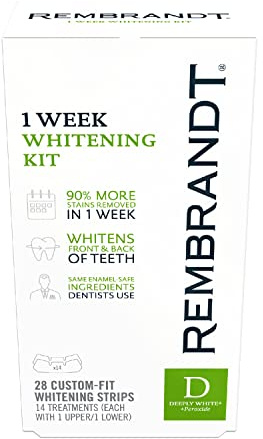 REMBRANDT Deeply White + Peroxide 1 Week Teeth Whitening Kit, Removes Tough Stains, Enamel-Safe, 28 Custom-Fit Whitening Strips (14 Treatments)