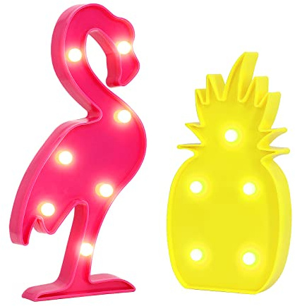 AceList Luau Hawaiian Party Dekoration 3D Schilder Lichter Deko Licht Wand Tischleuchte für Hawaiian Luau Tropische Geburtstag Party Dekoration Festivals Romantische Nacht Flamingo + Pineapple