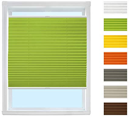 Plissee Rollo zum Anschrauben (Grün, B65cm x H200cm) Rollo Jalousie, Halterungen zum Schrauben/Faltrollo Sichtschutz und Sonnenschutz für Fenster/Farbe & Größe wählbar