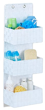 Relaxdays hängande förvaringsorganiserare, dörrförvaring med 3 korgar, väggförvaring för badrum, HBT: 75x25x15 cm, vit