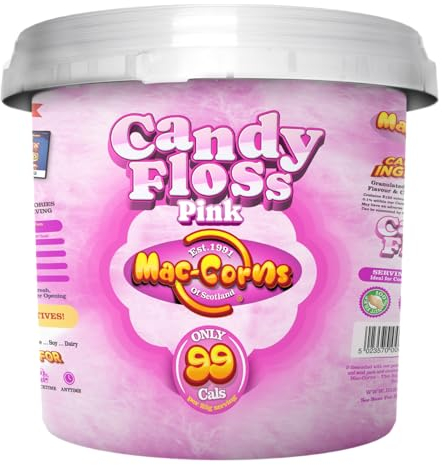 MacCorns - Pink Cotton Candy Floss - 10ltr Resealable Mega Bucket - Traditional Spun Candy Floss, Ideal for Cocktails, Desserts Garnish and Parties