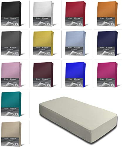 one-home Jersey Spannbettlaken Spannbetttuch Bettlaken weich 100% Baumwolle Rundumgummi, Maße:140-160 x 200 cm, Farbe:Wollweiß/Natur