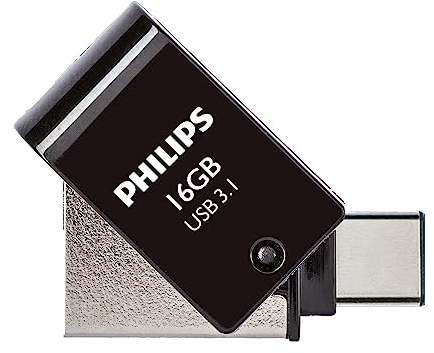 Philips 2-in-1 OTG Edition Ultra Speed USB-C/USB 3.1 duales USB-Flash-Laufwerk USB-Stick 16 GB für PC, Laptop, Computer, (Android) Smartphone, Tablet, Ultra Small, Lesegeschwindigkeit bis zu 180 MB/s