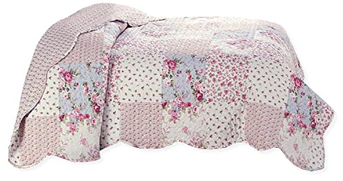Delindo Lifestyle Tagesdecke Patchworkdecke Rosen im Landhausstil, Bettüberwurf im Patchwork Design, 220x240 cm