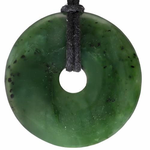 Lebensquelle Plus Edelstein Donut Ø 40 mm + Baumwollband + Edelsteinkarte | Naturstein Anhänger Halskette | Echte Heilsteinkette inkl. Band