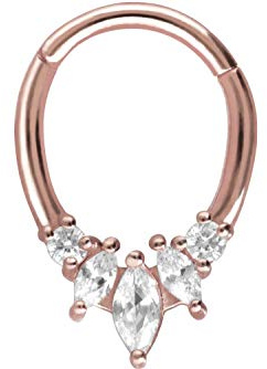 PIERCINGLINE Chirurgenstahl Clicker | TROPFEN + 5 EINGEFASSTE KRISTALLE | Piercing Ring Nase Septum Ohr Helix Tragus | Farbauswahl