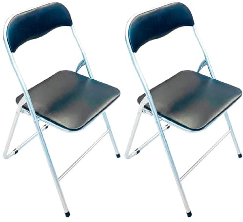 Acan Tradineur - Set di 2 sedie pieghevoli in metallo e ecopelle, 81 x 46,5 x 44 cm, sedia in alluminio, sedia pieghevole, sgabello, poltrone, panca, panca (nero)