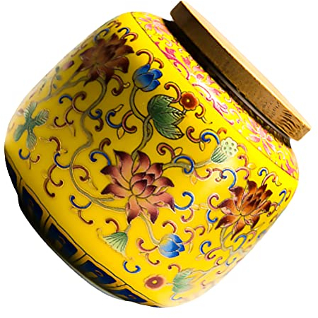 Cabilock Keramik Vorratsdose Vintage Teedose Kaffeedose Chinesischer Stil 400ml Gelb Vorratsbehälter mit Deckel Tee Kaffee Süßigkeiten Gewürze Behälter Küche Aufbewahrung