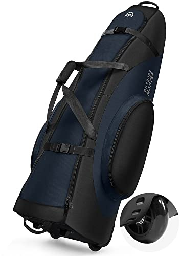 OutdoorMaster Padded Golf Travel Bag with Reinforced Wheels, 900D Heavy Duty Oxford Wear-Resistant and Waterproof Golf Travel Case, Soft-Sided Golf Club Bag, Shoes and Accessories Compartment (Blue)