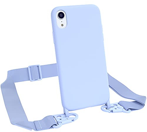 EAZY CASE Premium Silikon 2 in 1 Handykette kompatibel mit iPhone XR Handyhülle mit Umhängeband, Handykordel mit Silikonhülle, Hülle mit Band, Kette für Smartphone, Hell Blau