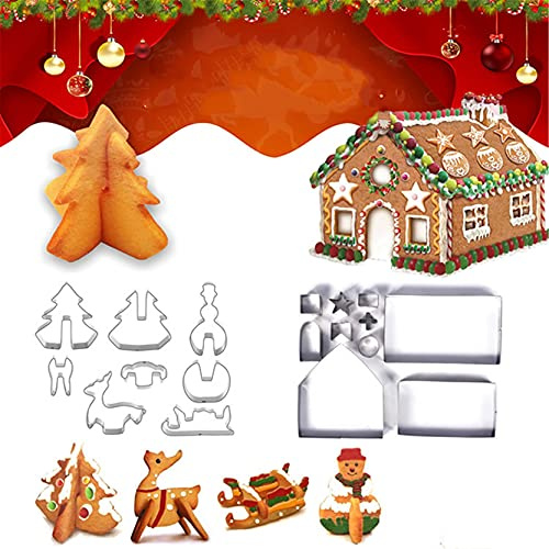 CHSEEO 3D Weihnachten Lebkuchenhaus Ausstecher Set, 18tlg. Plätzchen Ausstecher Hexenhaus Ausstechformen Edelstahl Keksausstecher für Keks Fondant Plätzchen Tortendekorationen #1