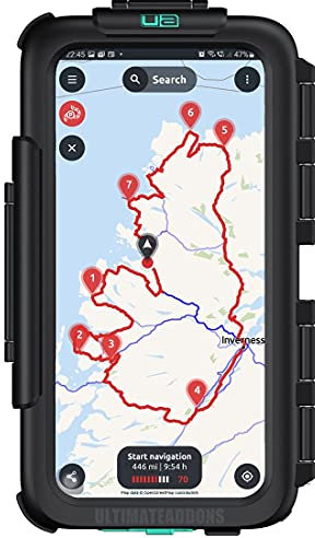 Ultimateaddons Motorrad-Gabelvorbau-Halterung mit wasserdichter IPX5-Hülle für XXL-Universal-Telefone, staubdichte und stoßfeste Abdeckung, 168 x 70 mm