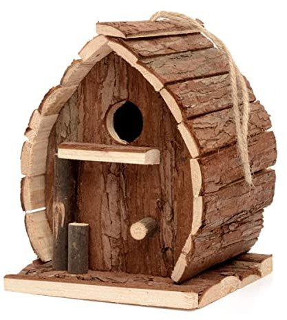 CKB LTD Casetta per uccelli in legno da appendere, per uccelli, rustica, naturale, resistente alle intemperie, ideale per qualsiasi dimensione, giardino, esterno, albero o balcone