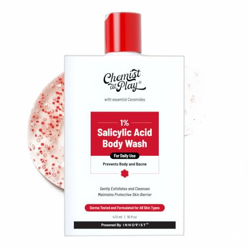 Chemist at Play 1 % ácido salicílico Body Wash 473 ml | Paraben & SLS Free | Gel de ducha exfoliante suave | Previene el acné corporal, la piel de Bumpy Skin y Deep Cleanses Skin | Para hombres y