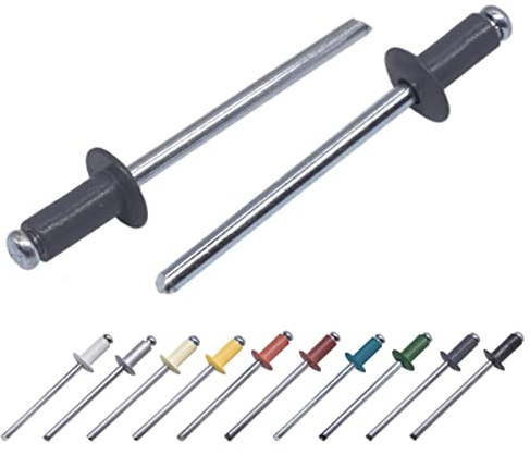 (Confezione da 100 pezzi) Rivetti ciechi verniciati 3,2 x 8 mm, testa a cupola, DIN 7337, rivetto in alluminio e mandrino in acciaio, rivetti pop (100, grigio grafite RAL 7024)