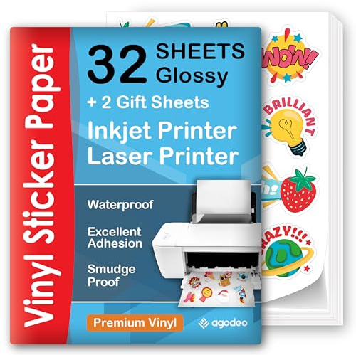 Carta adesiva in vinile stampabile di alta qualità, 32 fogli, formato A4, lucida, impermeabile, per stampanti laser e a getto d'inchiostro, carta adesiva stampabile, per Cricut