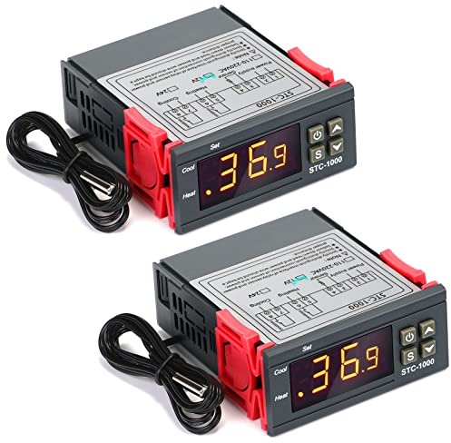 2 STC-1000 DC 12V 10A Digital Temperaturregler Celsius Digital Thermostat Allgemein Temperaturkalibrierung Temperaturwächter mit Sensor 2 Relaisausgang für Fermentation Luke Heizung Kühlung