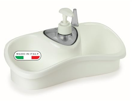 Snips Saponello - Dispensador Jabón Cocina con Soporte Estropajo Fregadero, Organizador Fregadero Cocina para Esponja y Jabonera 200ml, 2 Soportes Esponjas y Porta Anillos, 26x11,5x14,5, Made in Italy