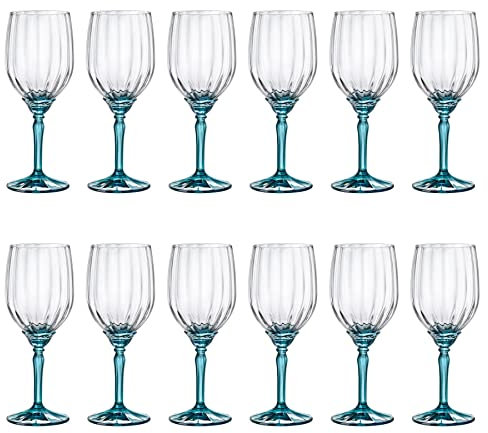 Bormioli Rocco 12x Bleu 380ml Florian Verres Vin Blanc - Petit Verre Rouge Rosé Longue Tige Cocktail Faire la Fête Buvant Gobelet Ensemble-Cadeau