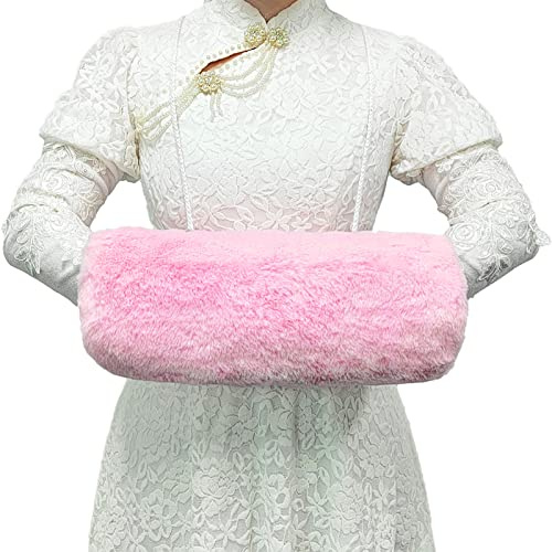 SwirlColor Menottes Fausse Fourrure, Fourrure Poignet Réchauffe Poignet Femmes Portative Rose Manchon de Fourrure Artificiel avec Cordon de Cou pour Femmes Et Filles 36 x 20 cm / 14,17 X 7,87 Pouces