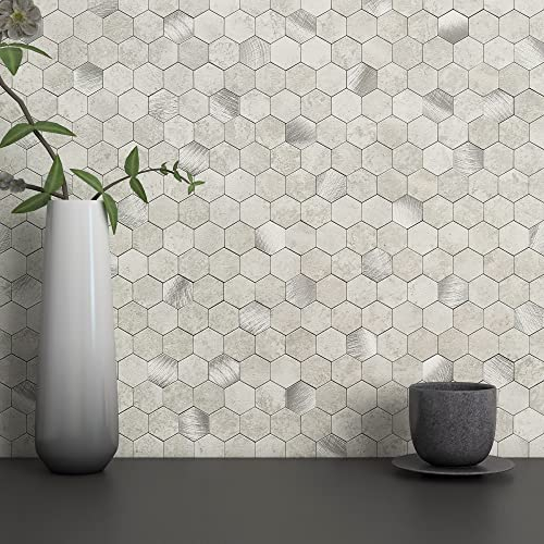MOFIT Hexagon 3D Self-Adhesive Wall Tile Stickers,Kitchen Splashback Marble Effect & Metal Mosaic Peel and Stick Wall Tiles Heat Resistant(Cement Grey,5sheets)