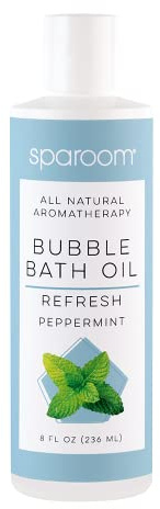 SpaRoom All Natural Hydrating and Nourishing Aromatherapy Foaming Bubble Bath Oil with Jojoba Oil, Olive Oils and Aloe, 8 oz, Refresh-Peppermint