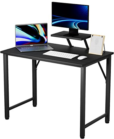 PIPIPOXER Mesa Escritorio 80x40x75cm, Escritorio Informático para Estudiantes y Trabajadores, Escritorio de Computadora Mesas con Soporte Monitor Mesa Oficina para PC Mesa de Escritorio, Negro+Marrón