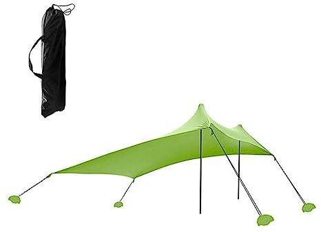 BBTISG Tenda da spiaggia con riparo dal sole verde, ancore per sacco di sabbia in lycra per escursionismo e campeggio
