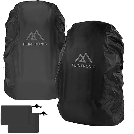 flintronic Regenschutz für Rucksäcke, 2 Stück Schulranzen wasserdichte Regenhülle, Windabweisend Rucksackschutz mit Reflexstreifen für Wandern, Camping, Radfahren
