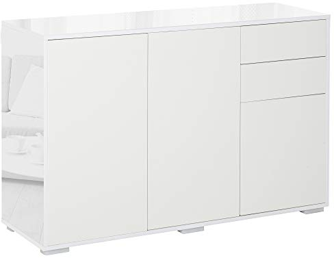 HOMCOM High Gloss Frame Sideboard, Side Cabinet, Push-Open Design with 2 Drawer for Living Room, Bedroom, White