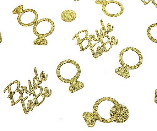 Gold Wedding Confetti 100pcs Glitter Paper Diamond Ring Bride to Be Diamond Ring Confetti Engagement Table Scatter Confetti Bridal Shower Party Valentines Day Decorations Engagement Party Decorations