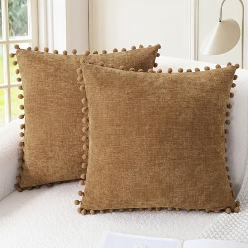 CaliTime Decorative Couch Throw Pillow Covers 18 X 18 Inches Apricot Brown