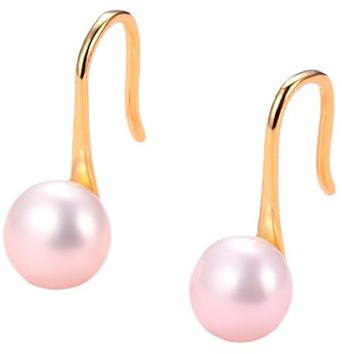 Hmzidz Echte Perlenohrringe Gold,Perlenohrringe Hängend,Goldfarben Perlen Ohrhänger Silber 925,Rosa Perlen Ohrringe Damen,Perlenohrringe Creolen Ohrhänger mit Runder 8mm,Perle Hochzeit Ohrringe