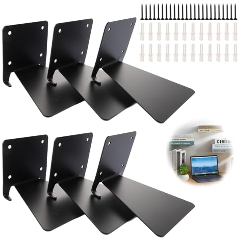 APACALI 6 Stück Bücherregal Schwebend, Schwebendes Bücherregal Unsichtbar Schwarz, Unsichtbares Bücherregal Wand, Unsichtbare Regale für Bücher, Bücherregal Unsichtbar Wand für Zuhause Büro Bibliothek