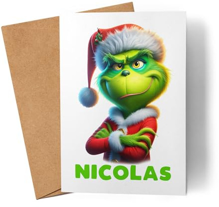 Kiddle-Design Personalisierte Anti Weihnachten Karte Weihnachtskarte Weihnachten Grinch Lustig mit Name Nikolaus Fun Geschenkidee Wichtelgeschenk für Männer