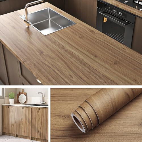 Livelynine Carta Adesiva per Mobili Legno Marrone Chiaro Pellicola Adesiva per Mobili Legno Naturale Rivestimento Adesivo per Mobili Cucina Top Armadio Scrivania Carta da Parati Effetto Legno 40CMx2M