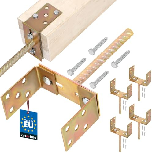 KOTARBAU® 4 x Support De Poteau Carré Avec Pied | Pied Poteau 0-160 mm x 200 mm En U | Support Poteau Bois En Acier Galvanisé | Support Poteau À Enfoncer | Largeur Réglable | Support Poteau À Planter