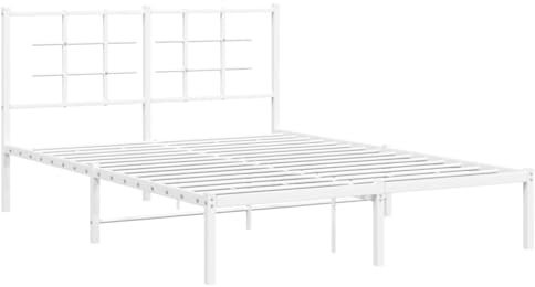 vidaXL Estructura de Cama con Cabecero, Somier de Listones de Invitados, Armazón Marco Base de Cama, Mueble para Dormitorio, Metal Blanca 135x190 cm
