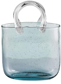 Glass Purse Vase for Flowers,Transparent Glass Bag Vase,Unique Handbag Flower Vase Purse Fish Bowl with Handles,Clear Wide Mouth Handbag Vase for Centerpieces Decor(Blue)